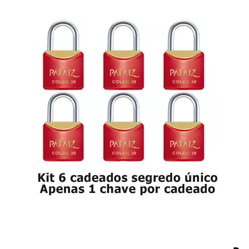 Kit Com 6 Cadeados Papaiz Cr30 Vermelho Ka1 39