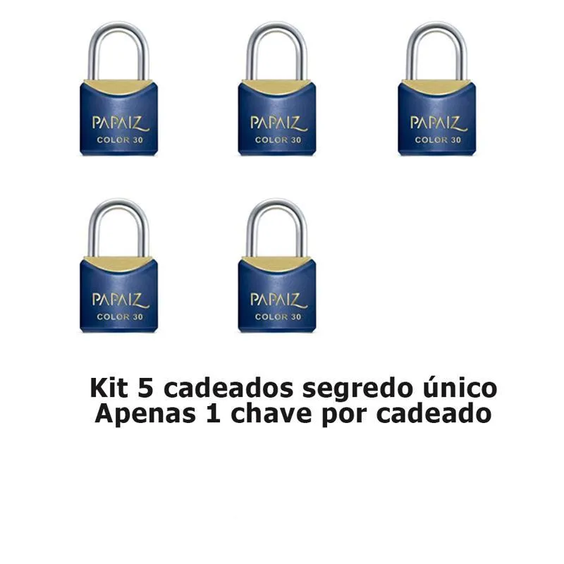 Kit Com 5 Cadeados Papaiz Cr30 Azul Ka1 40
