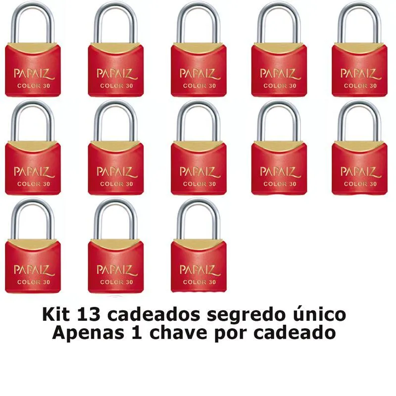 Kit Com 13 Cadeados Papaiz Cr30 Vermelho Ka1 52