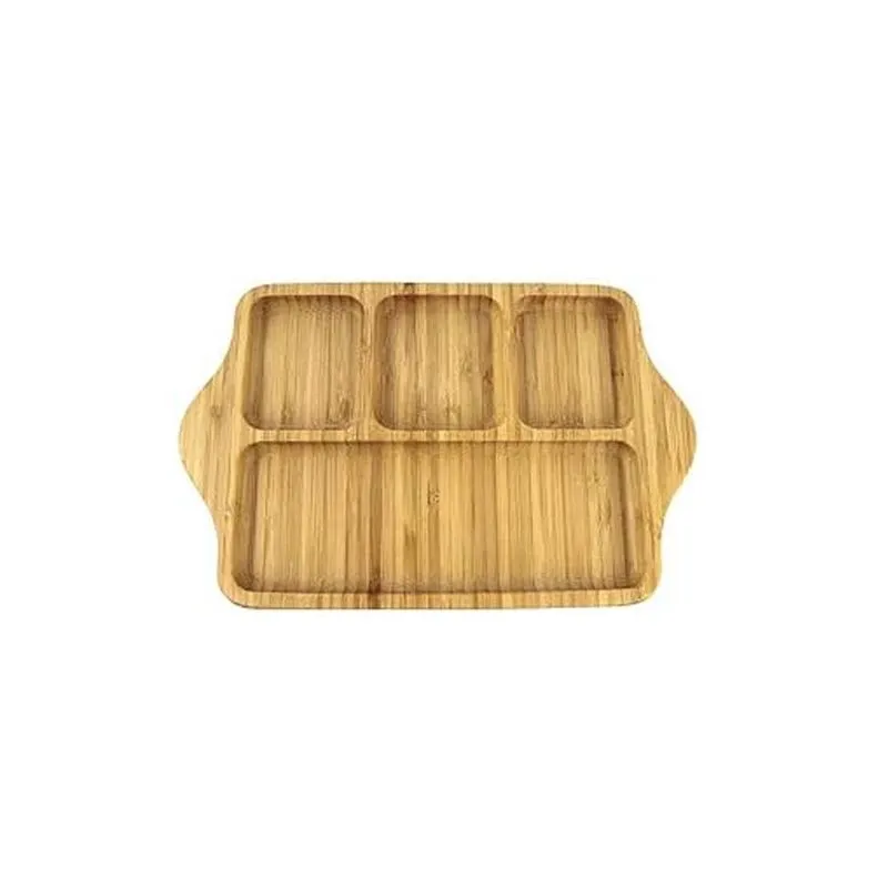Petisqueira Quadrada Bambu Com 4 Divisórias