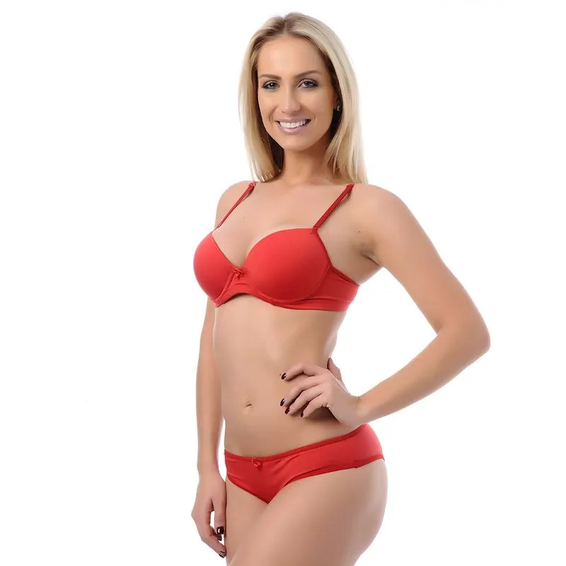 Conjunto Lingerie em Microfibra Lisa com Base e Tanga Miss Collection