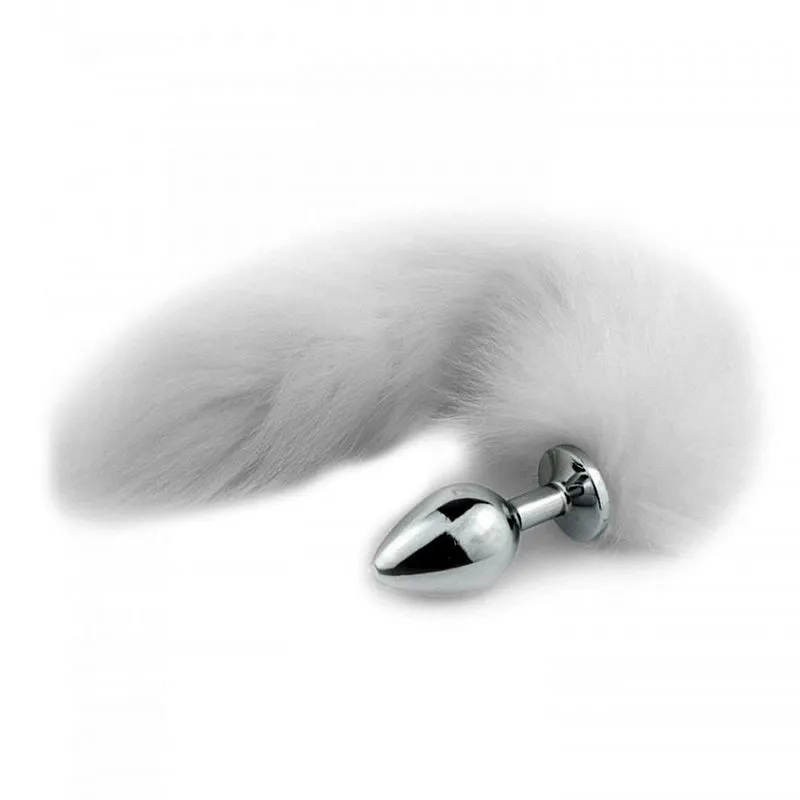 Plug Anal em Metal com Cauda Branca Plug Anal em Metal com Cauda Miss Collection