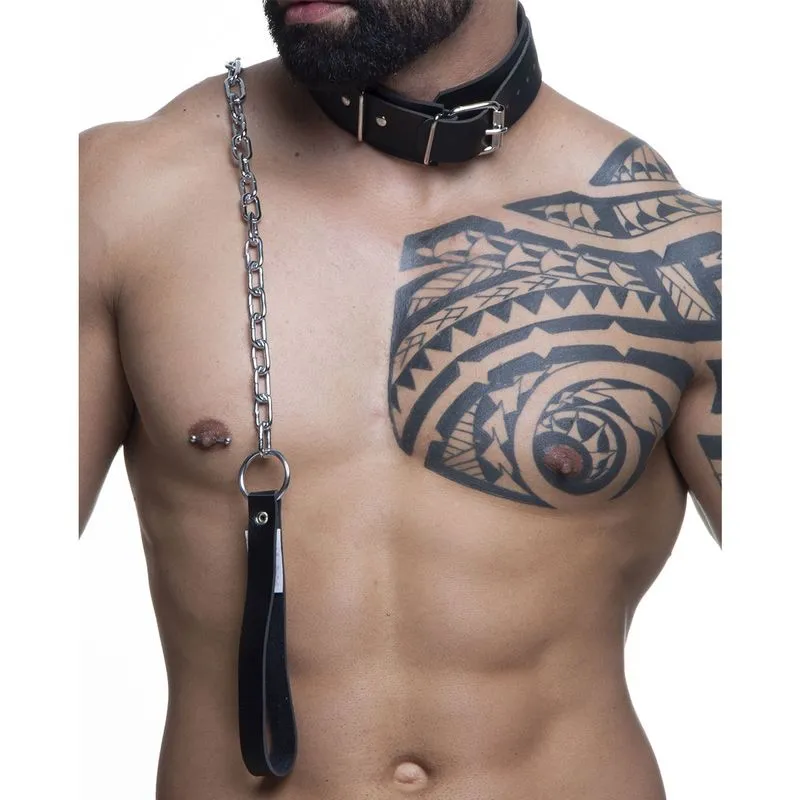 Coleira com Guia em Couro SD Clothing