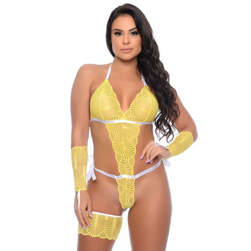 Body em Renda com Detalhes em Cetim Hot Love