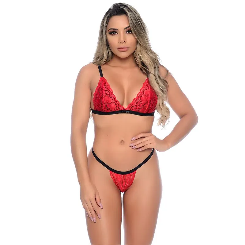 Conjunto Fio em Renda Floral Sem Bojo Hot Love