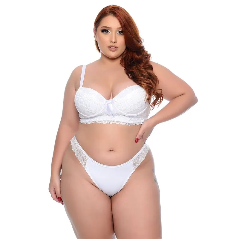Conjunto Plus Size Modelo Fio Duplo em Microfibra com Detalhes Rendados no Bojo e Lacinho Hot Love