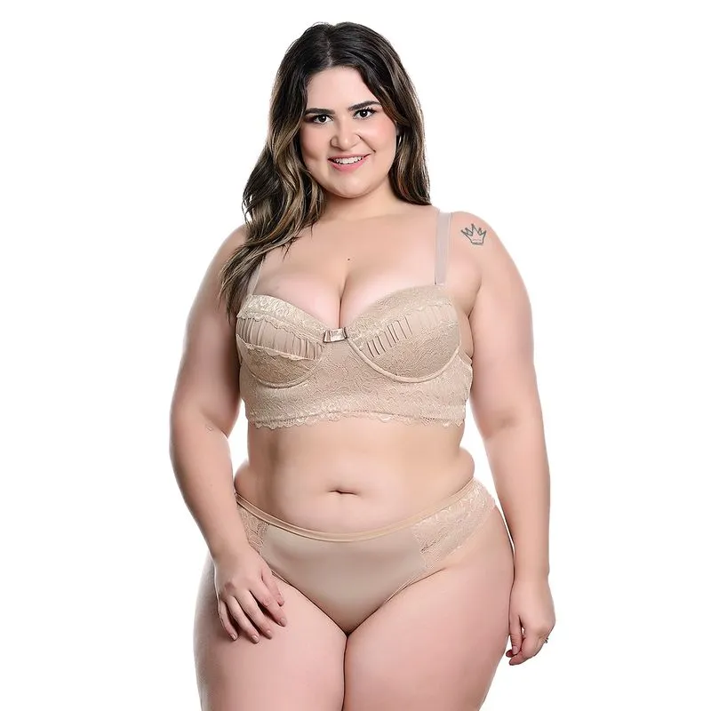 Conjunto Plus Size Modelo Fio Duplo em Microfibra com Detalhes Rendados no Bojo e Lacinho Hot Love