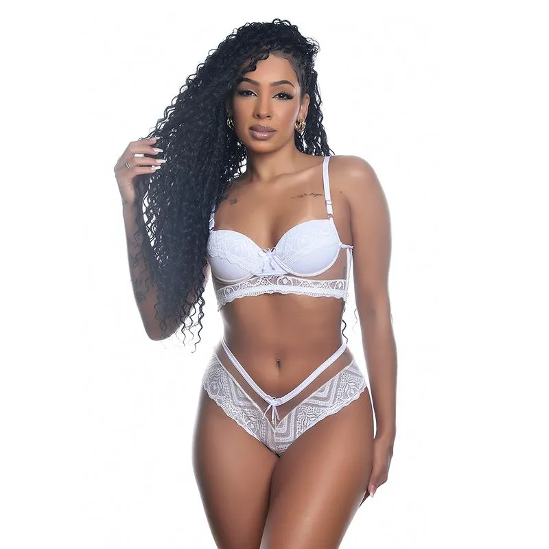 Conjunto Calesson Rendado com Detalhes em Tule Yully Lingerie