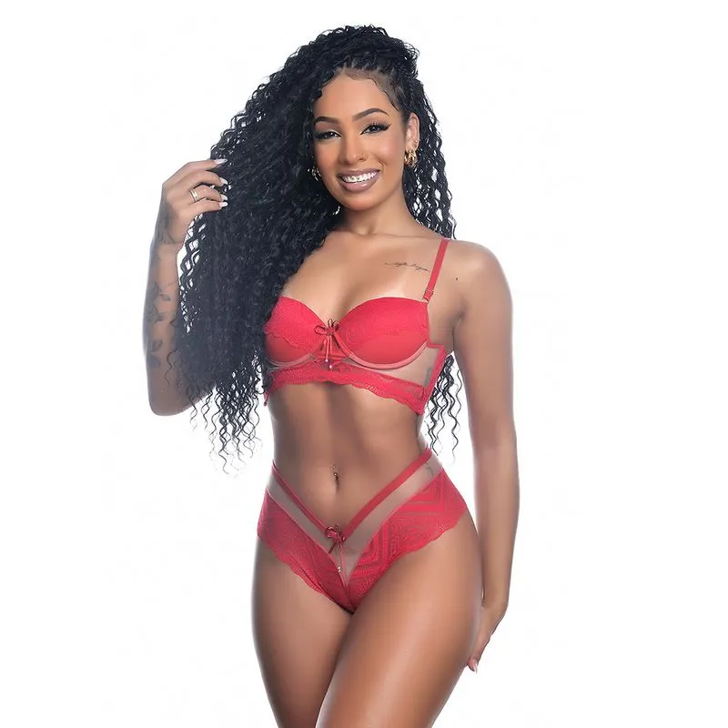 Conjunto Calesson Rendado com Detalhes em Tule Yully Lingerie