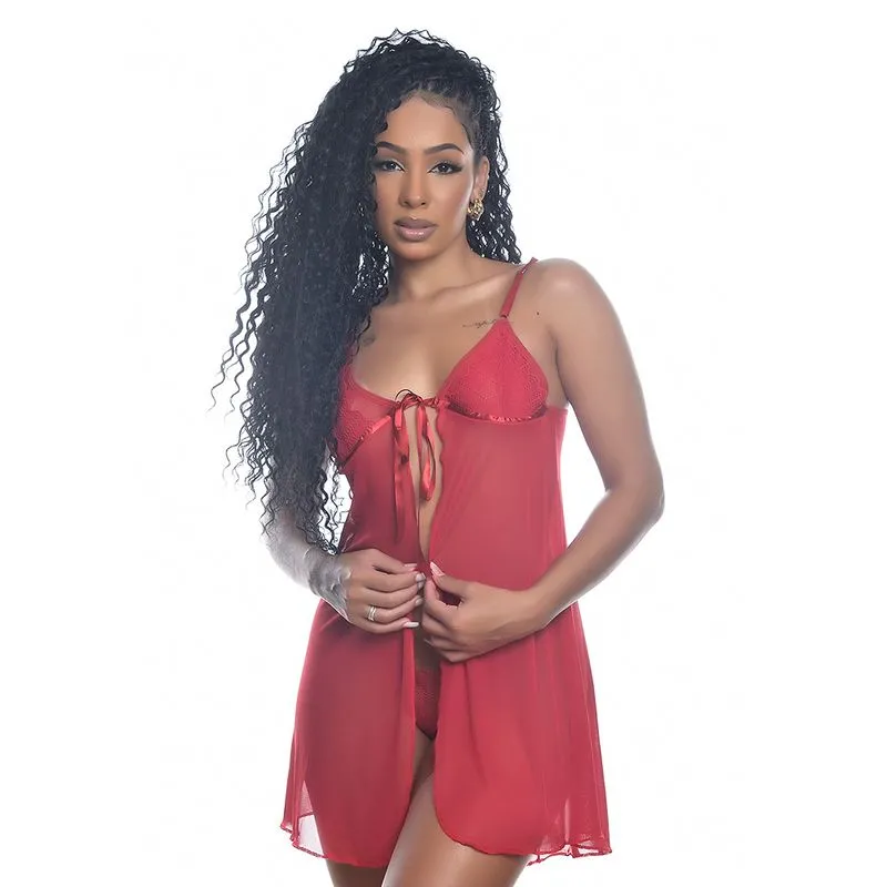 Camisola em Tule com Detalhes em Renda Yully Lingerie
