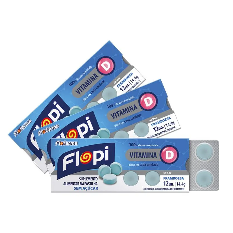 Flopi Suplemento Alimentar em Pastilha Vitamina D Sabor Framboesa Flofarma