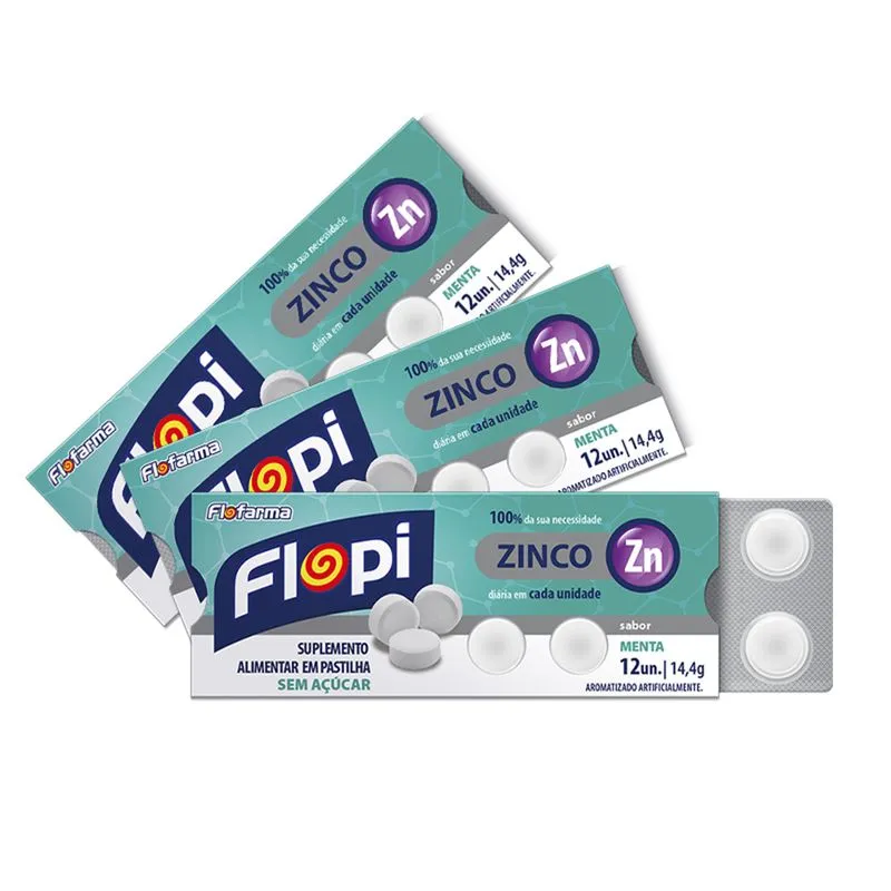Flopi Suplemento Alimentar em Pastilha Zinco Sabor Menta Flofarma