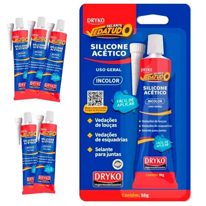 Silicone Incolor Acético Vedatudo 50g 6 Unidades dryko