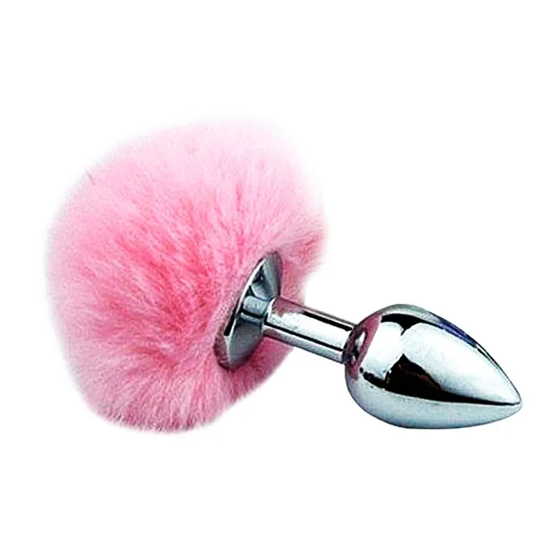Plug Anal em Aço Prateado Tamanho M com Pompom Sexy Import