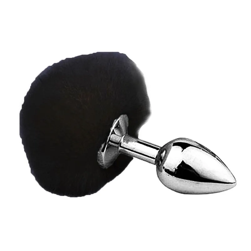 Plug Anal em Aço Prateado Tamanho M com Pompom Sexy Import