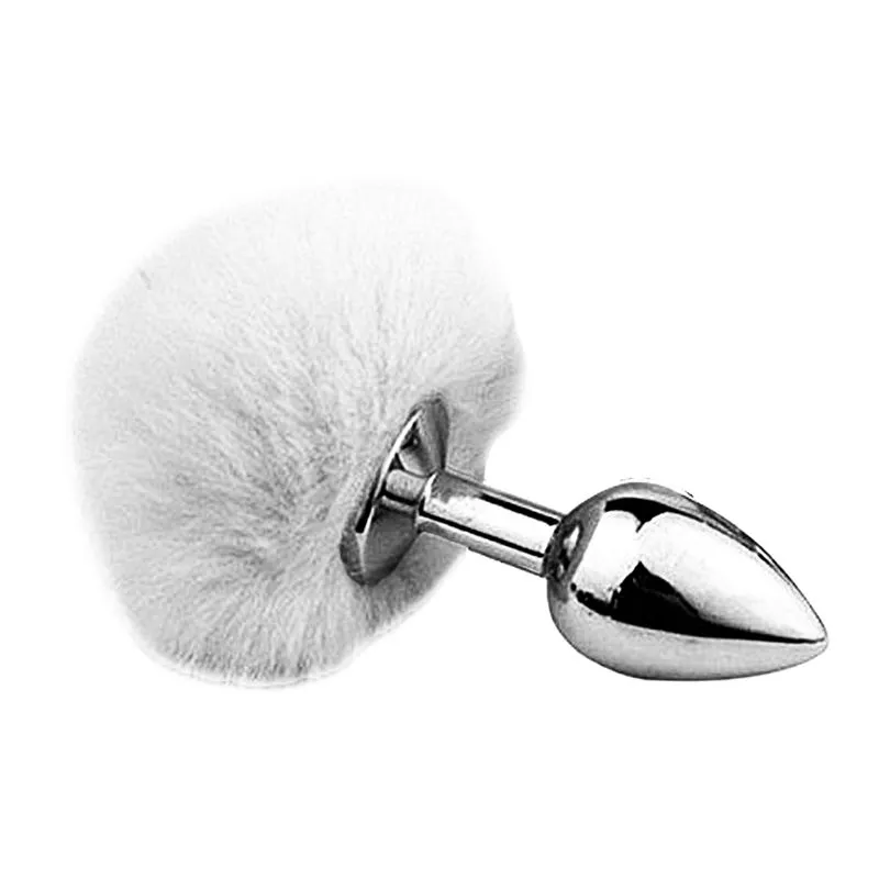 Plug Anal em Aço Prateado Tamanho M com Pompom Sexy Import