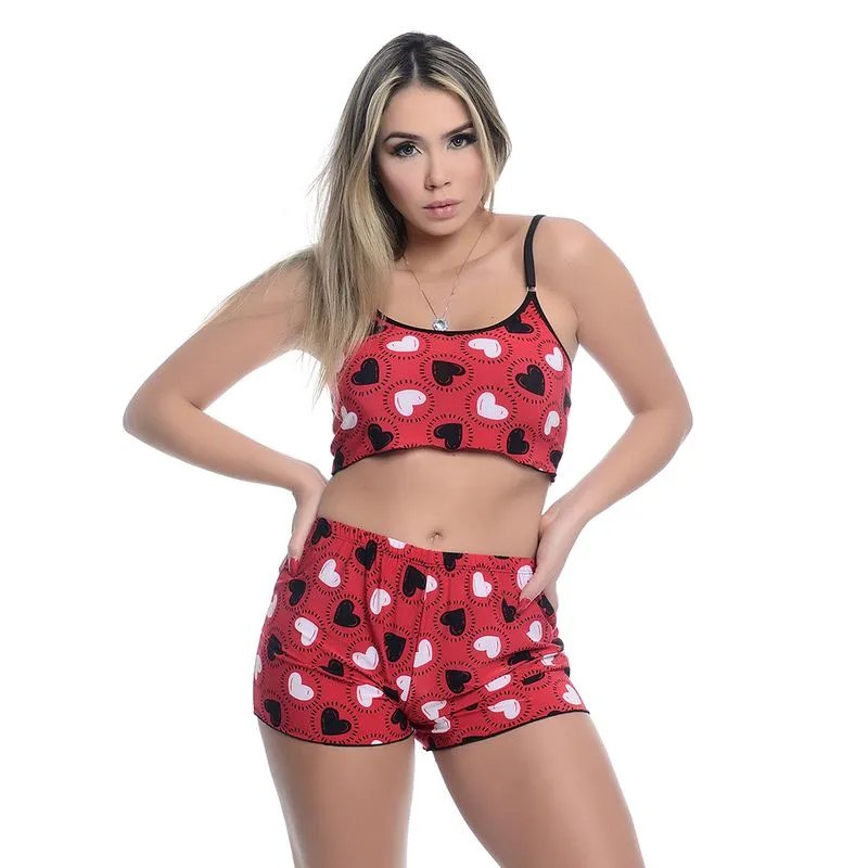 Short Doll Estampado com Top Cropped Hot Love