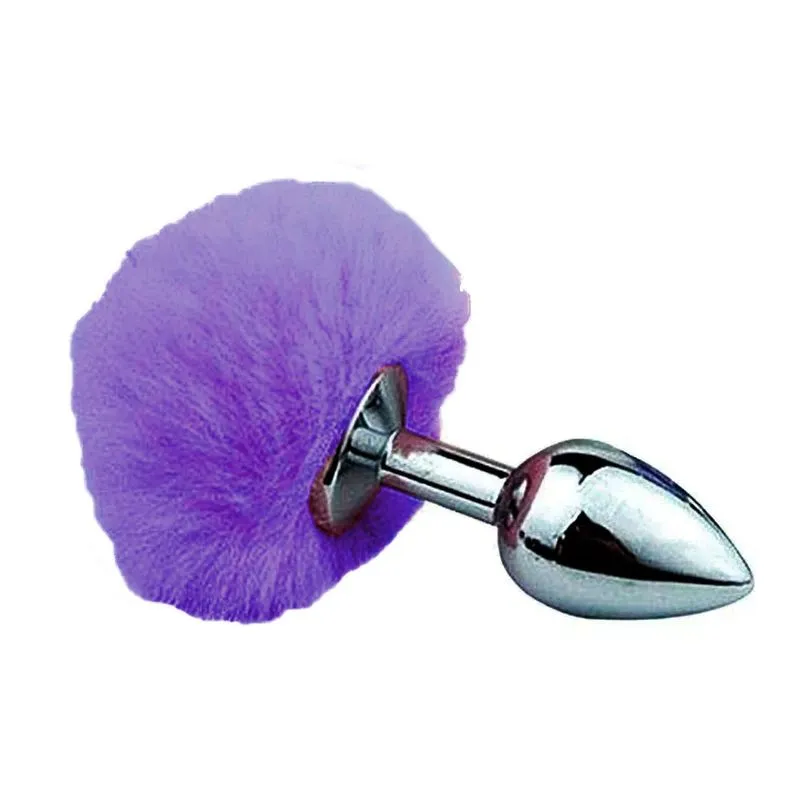 Plug Anal em Aço Prateado Tamanho M com Pompom Sexy Import