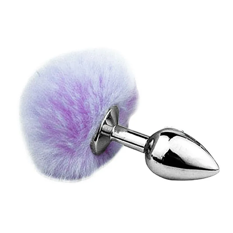Plug Anal em Aço Prateado Tamanho M com Pompom Sexy Import