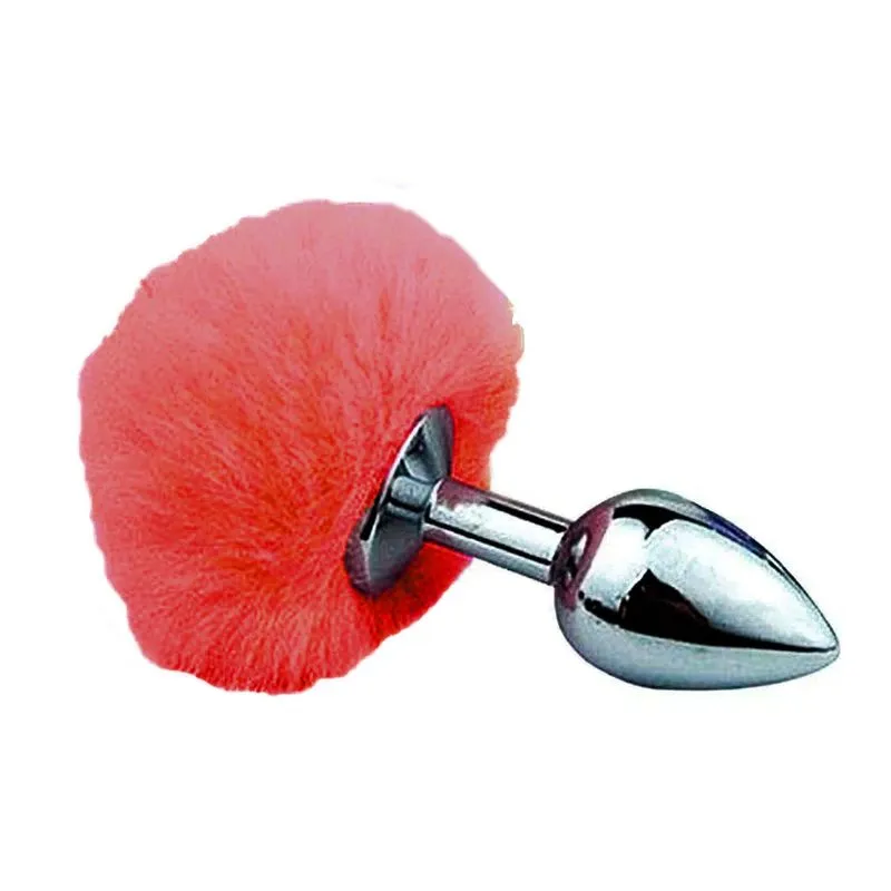 Plug Anal em Aço Prateado Tamanho M com Pompom Sexy Import