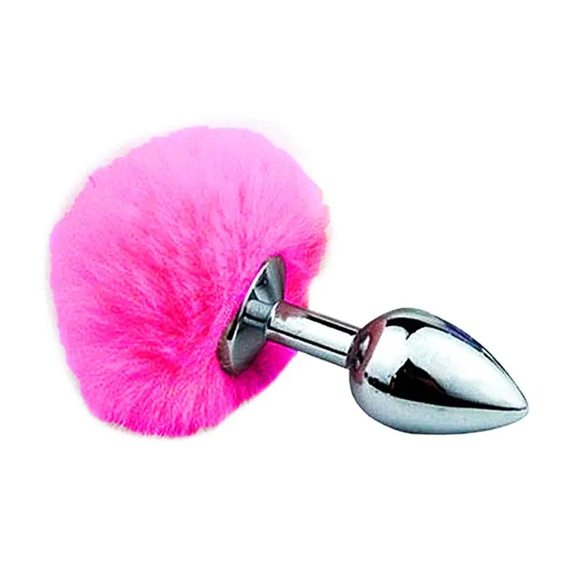 Plug Anal em Aço Prateado Tamanho M com Pompom Sexy Import