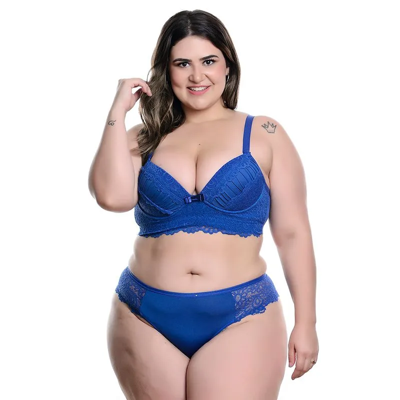 Conjunto Plus Size Modelo Fio Duplo em Microfibra com Detalhes Rendados no Bojo e Lacinho Hot Love