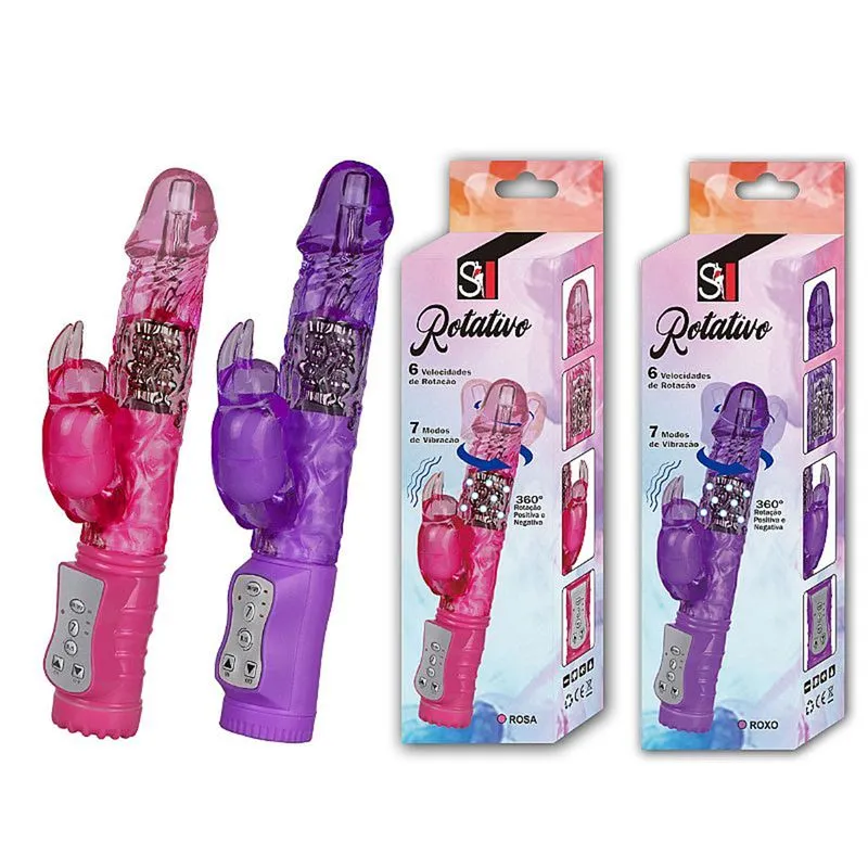 Vibrador com Estimulador de Clitóris e Textura e 7 Modos de Vibração e Rotação 360º Sexy Import
