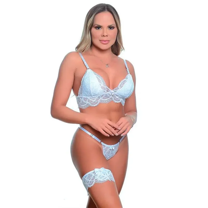 Conjunto Rendado sem Bojo e com Perneira Jô Lingerie