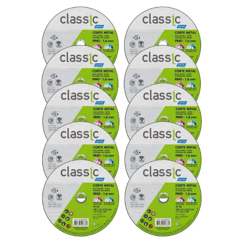 Disco de Corte Inox 7 X 1,6MM Classic 10 Unidades norton