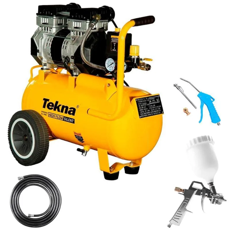 Compressor de Ar 2,5HP 9,1 Pés Silencioso Isento de Óleo com Kit 5 Acessórios tekna