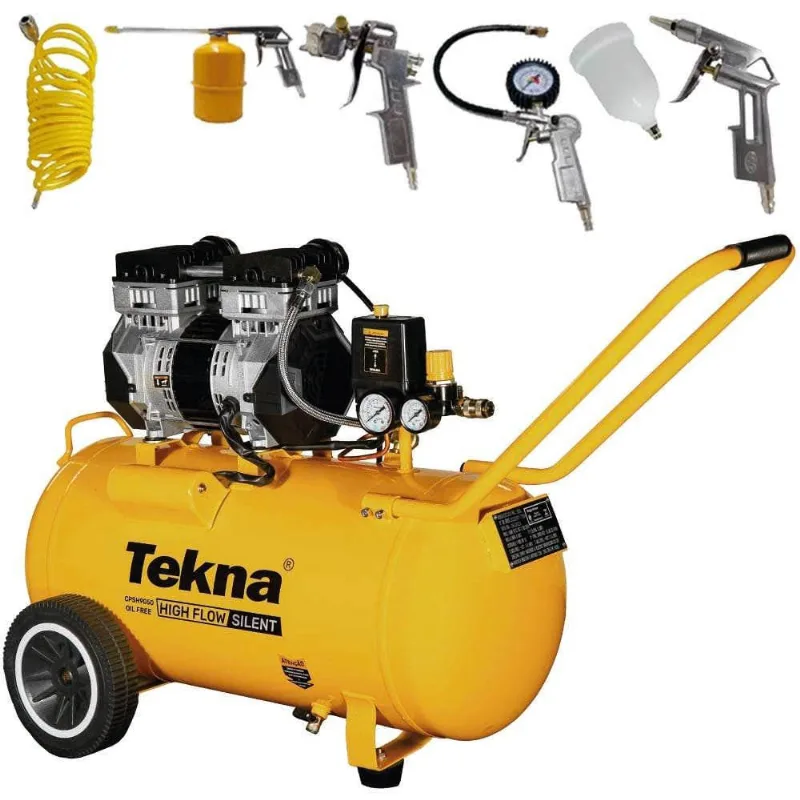 Compressor De Ar 2,5hp 50L 9,1Pés Isento de Óleo Com Kit 5 Peças tekna