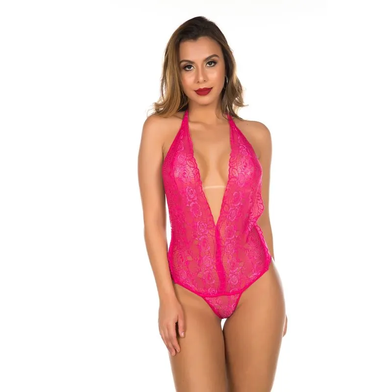 Body Claryssa Rendado com Decote Profundo Pimenta Sexy