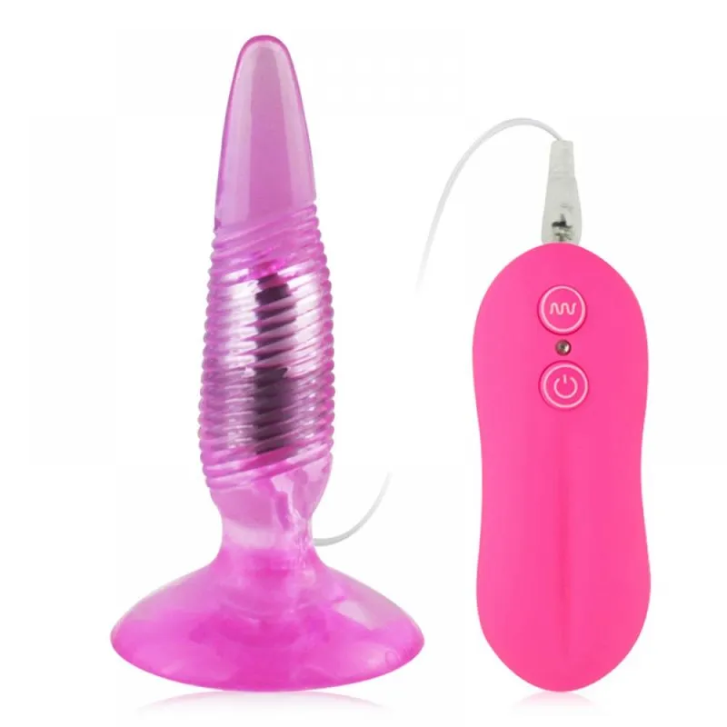 Plug Anal Twister Formato Cônico e Relevos Anelados Vibrador e Controle Miss Collection