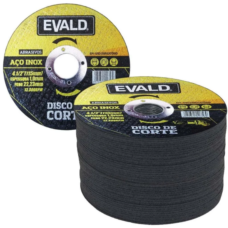 Disco de Corte 4.1/2 pol 115 mm Aço Inox Kit 50 Unidades evald