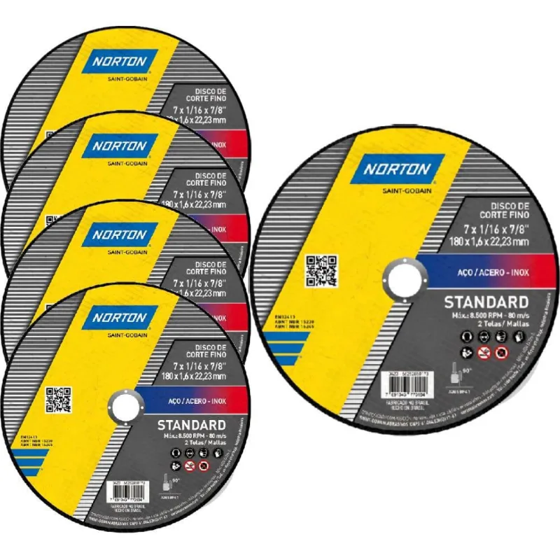 Kit 5 Discos de Corte para Esmerilhadeira 180x22.23mm 66252850173 norton