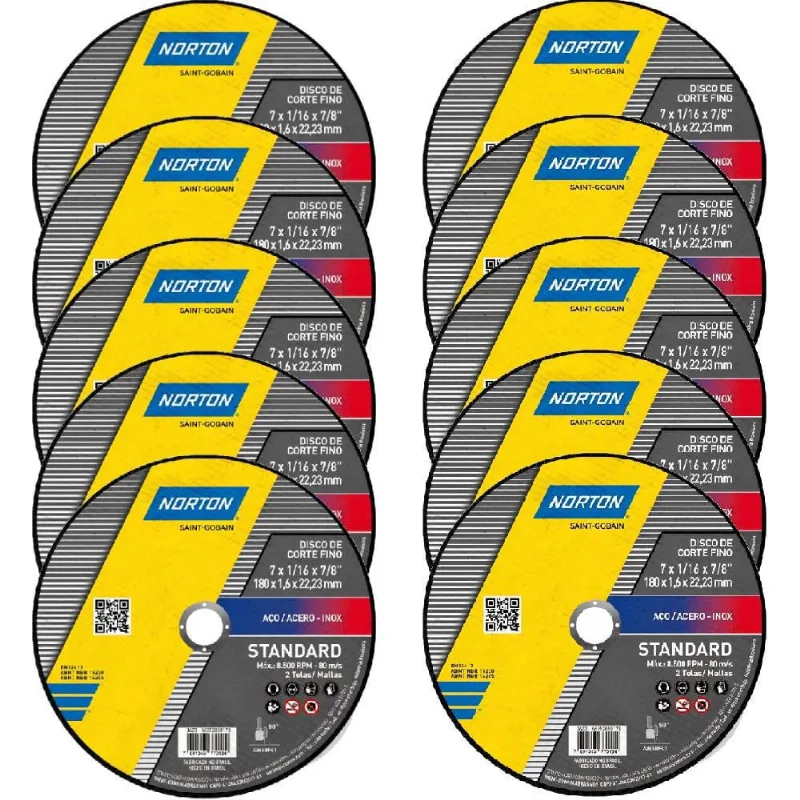 Kit 10 Discos de Corte para Esmerilhadeira 180x22.23mm 66252850173 norton