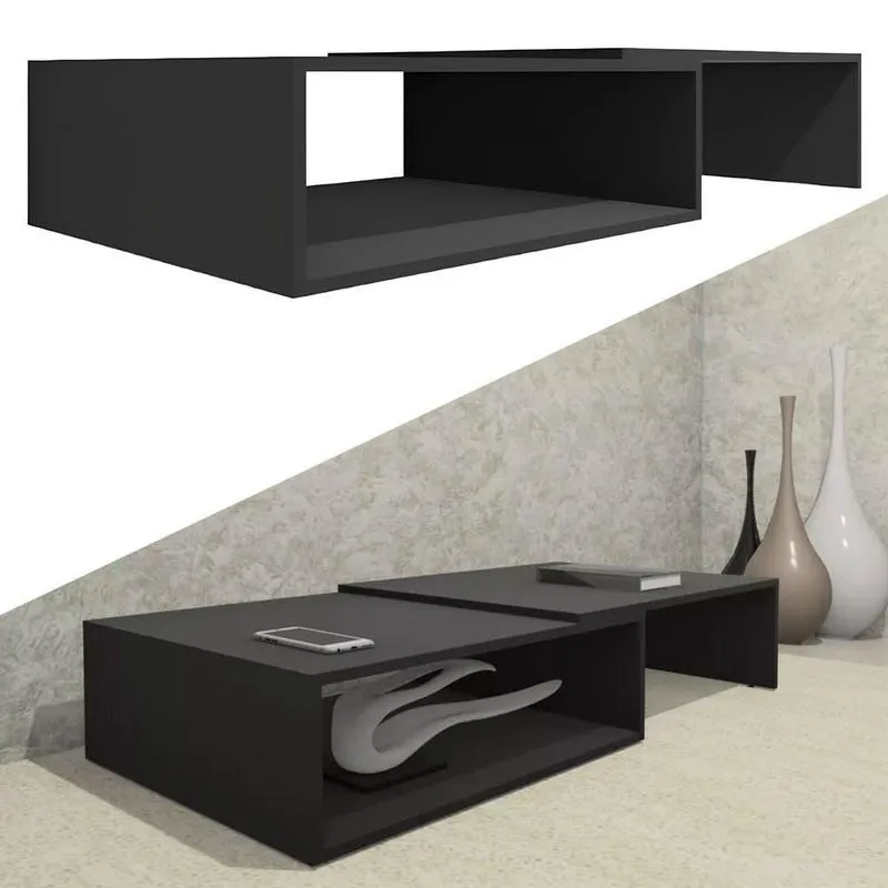 Mesa de Centro Retangular Extensível até 120 cm para Sala de Estar em mdf Preto evald