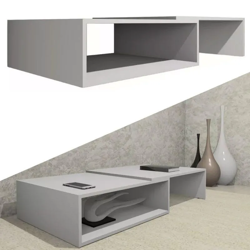 Mesa de Centro Retangular Extensível até 120 cm para Sala de Estar em mdf Branco evald