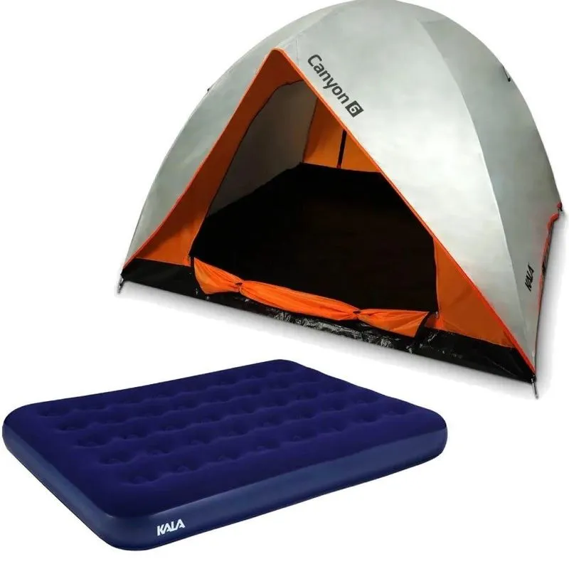 Barraca Camping Canyon Antifungo até 6 Pessoas + Colchão de Casal Inflável Azul kala