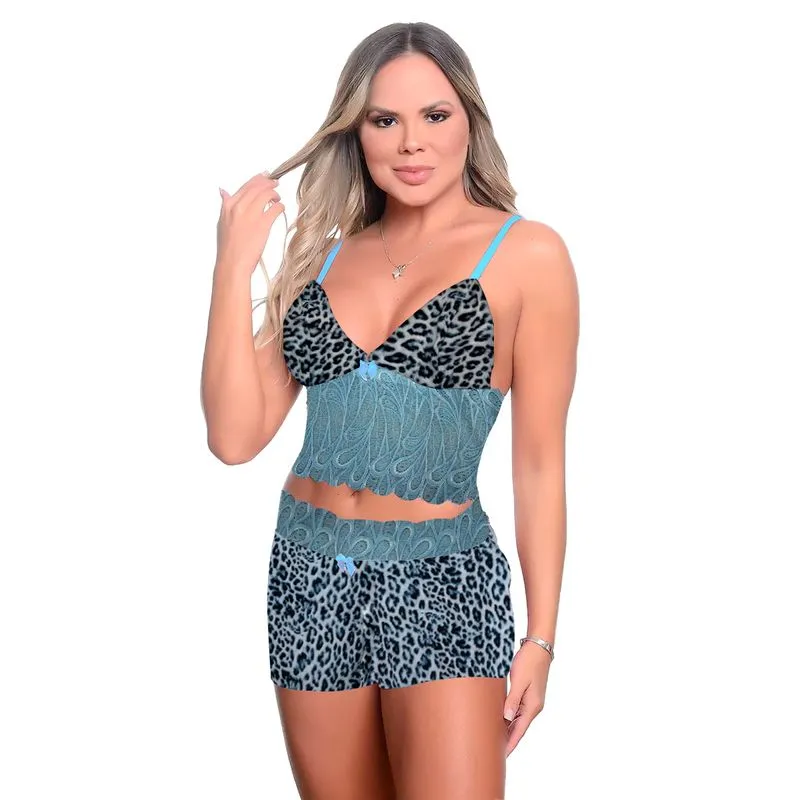 Baby Doll Eloá Estampa Variada com Renda Patitex