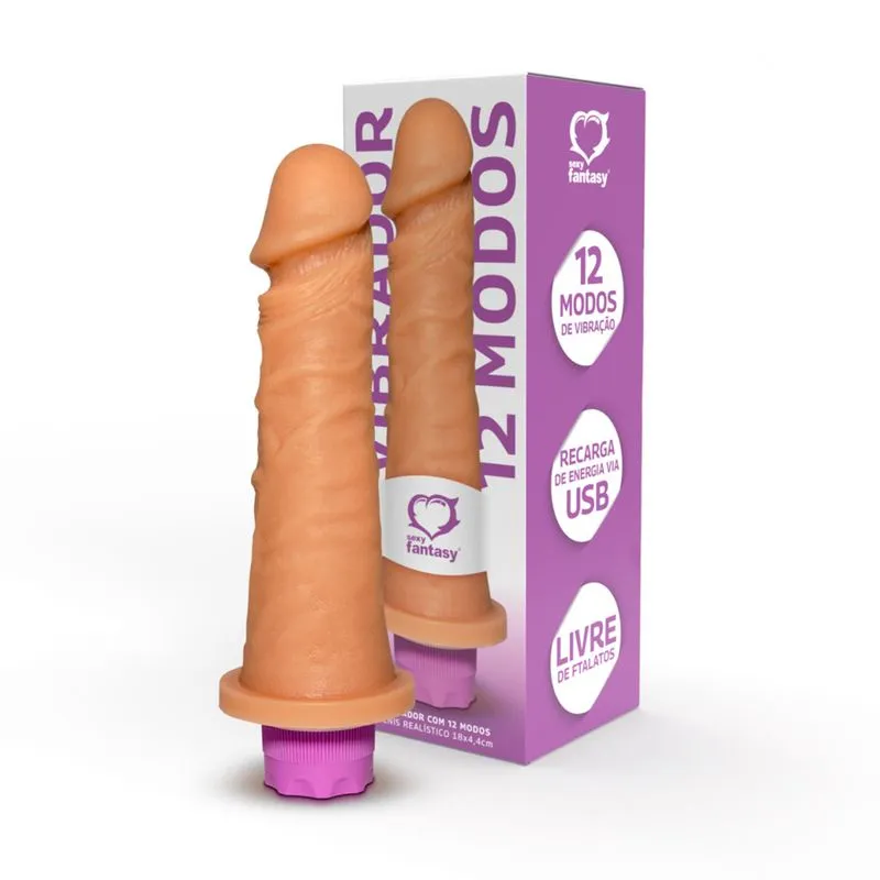 Penis Realístico Vibro com 12 Modos de Vibração 18x4,4cm Sexy Fantasy