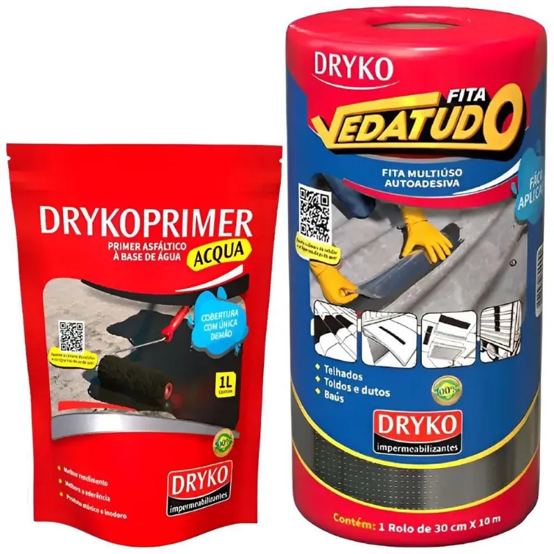 Fita Asfáltica 30cm x 10 Metros e Primer Asfáltico 1 Litro dryko