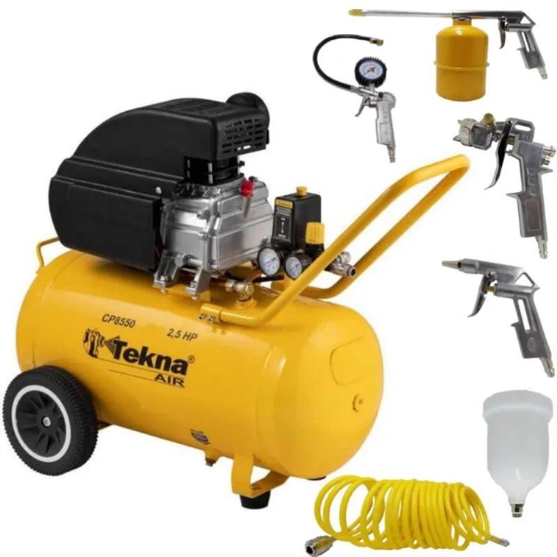 Compressor de Ar Portátil 2,5 hp 8,5 Pés 50 Litros com Kit Multiuso tekna