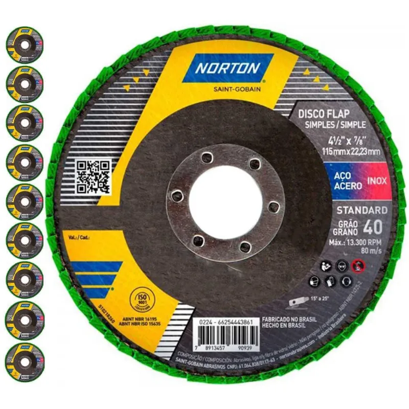 Disco Flap 4.1/2 pol Grão 40 Standard Com 10 Unidades norton