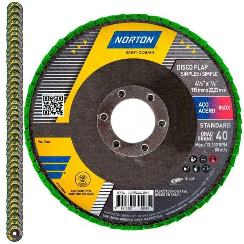Disco Flap 4.1/2 Pol Grão 40 Standard Com 50 Unidades Norton