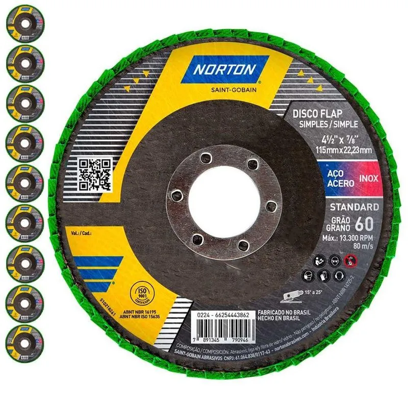 Disco Flap 4.1/2 Pol Grão 60 Standard Com 10 Unidades Norton