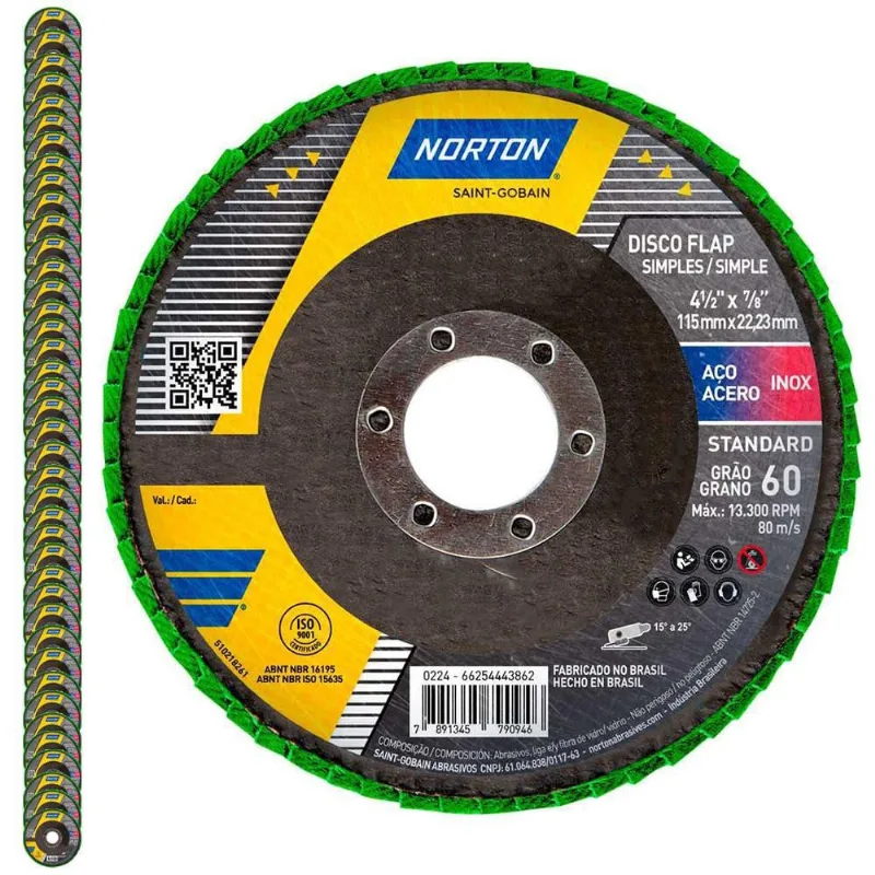 Disco Flap 4.1/2 pol Grão 60 Standard Com 50 Unidades norton
