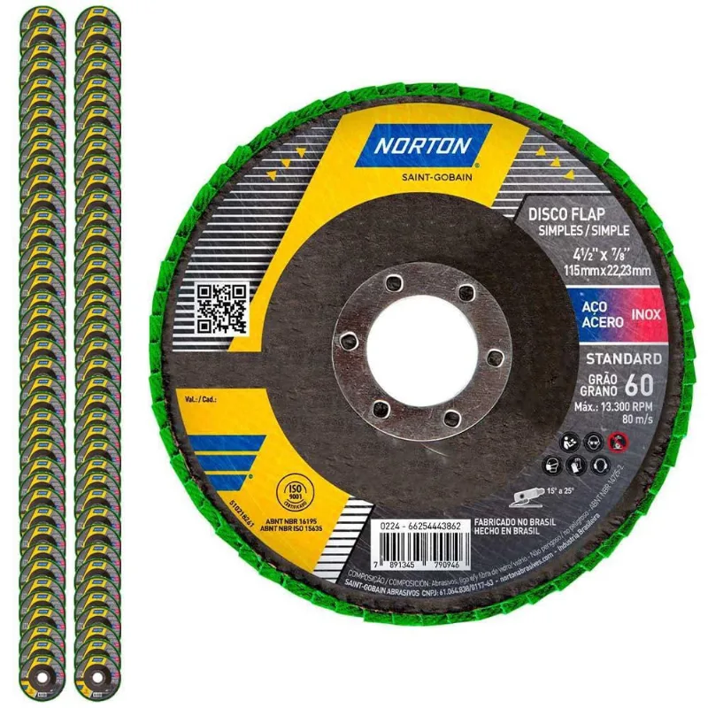 Disco Flap 4.1/2 pol Grão 60 Standard Com 100 Unidades norton