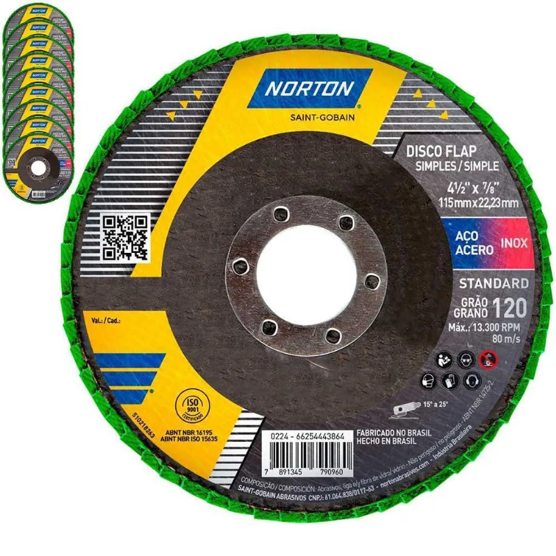 Disco Flap 4.1/2 pol Grão 120 Standard Com 10 Unidades norton