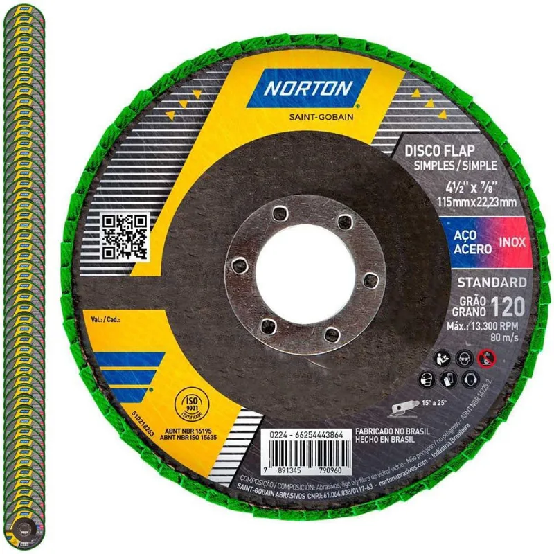 Disco Flap 4.1/2 pol Grão 120 Standard Com 50 Unidades norton